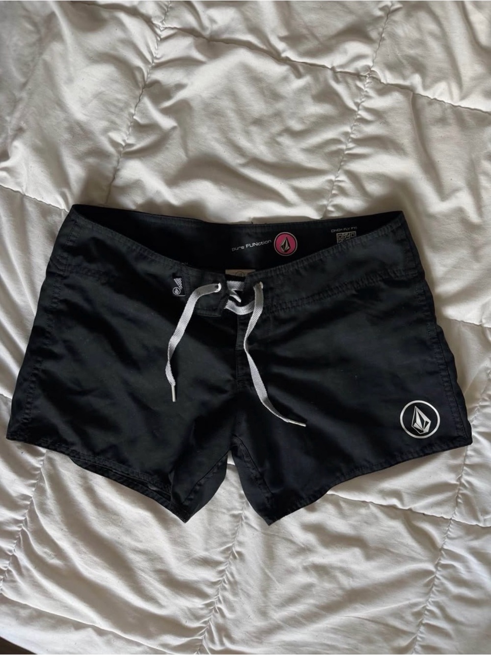 Volcom Women's Black Athletic Board Shorts with White Drawstring